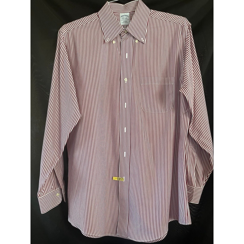 Brooks Brothers slim fit, non iron, all cotton, red&white stripe button up shirt
